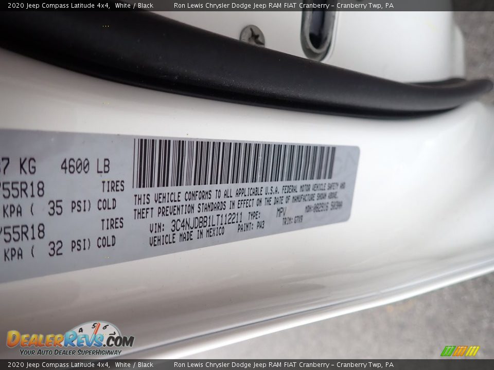 2020 Jeep Compass Latitude 4x4 White / Black Photo #15