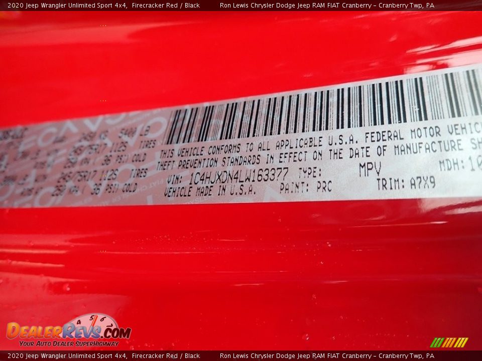 2020 Jeep Wrangler Unlimited Sport 4x4 Firecracker Red / Black Photo #16