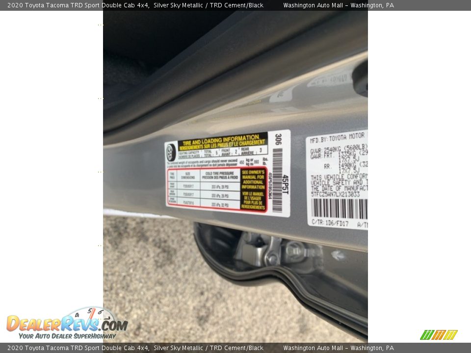 2020 Toyota Tacoma TRD Sport Double Cab 4x4 Silver Sky Metallic / TRD Cement/Black Photo #12