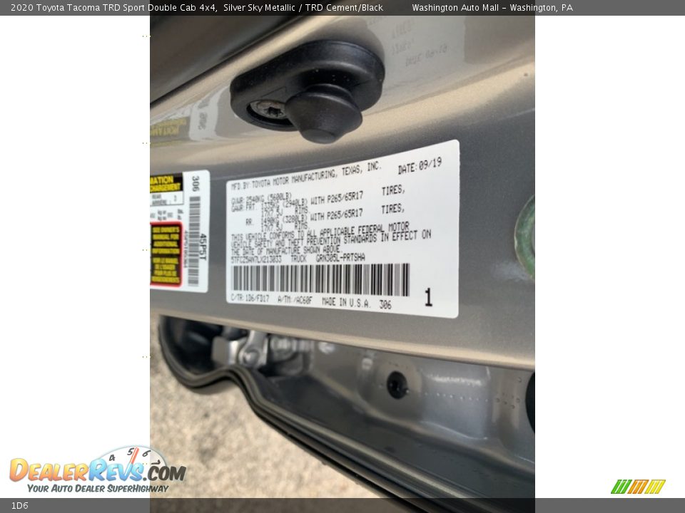 Toyota Color Code 1D6 Silver Sky Metallic