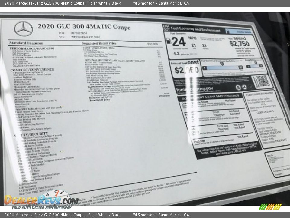 2020 Mercedes-Benz GLC 300 4Matic Coupe Window Sticker Photo #10