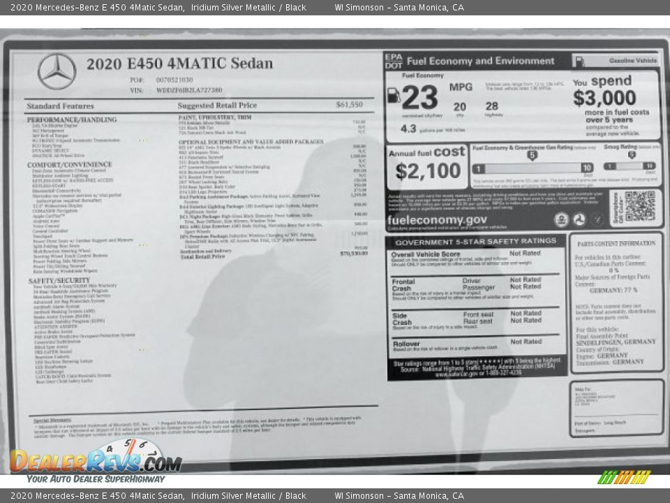 2020 Mercedes-Benz E 450 4Matic Sedan Window Sticker Photo #10