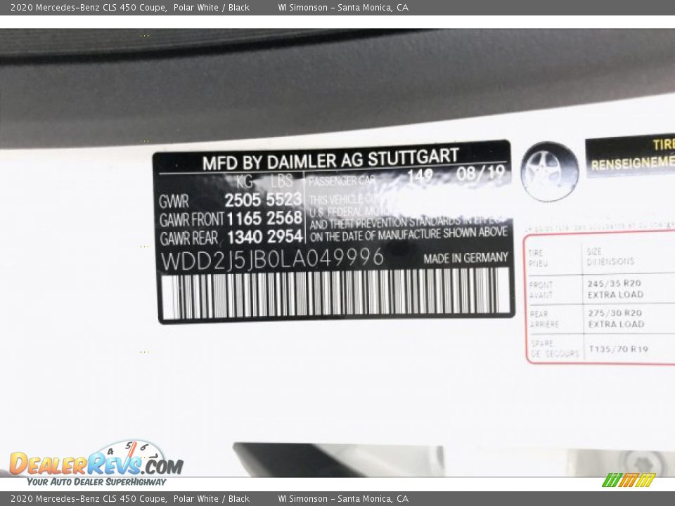 2020 Mercedes-Benz CLS 450 Coupe Polar White / Black Photo #8