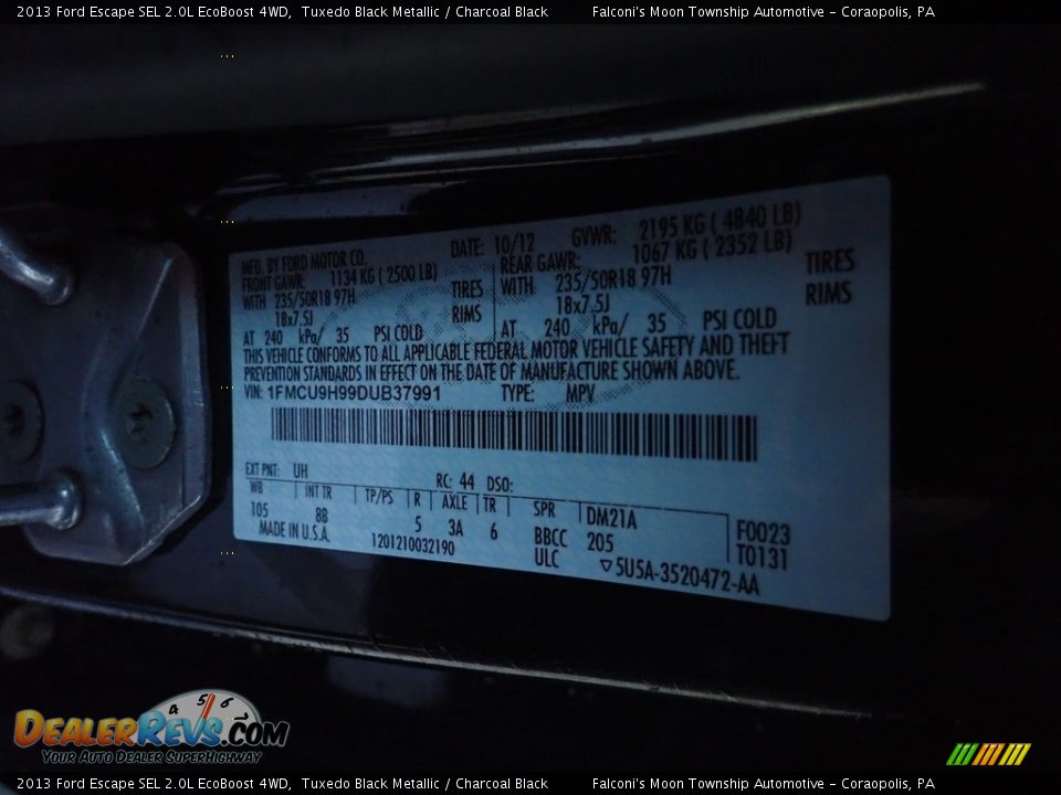 2013 Ford Escape SEL 2.0L EcoBoost 4WD Tuxedo Black Metallic / Charcoal Black Photo #24