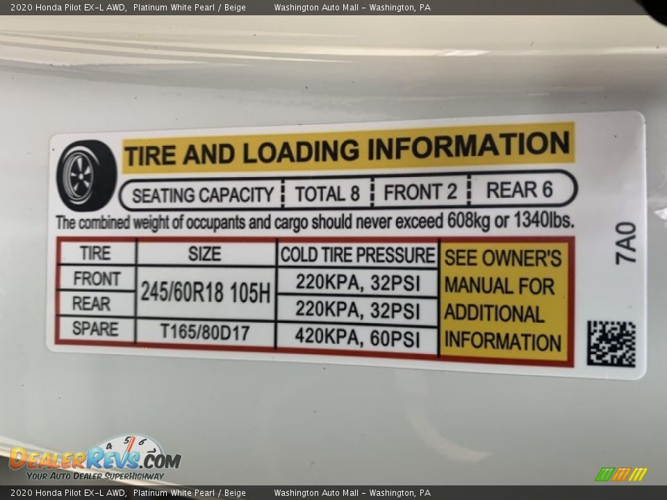 2020 Honda Pilot EX-L AWD Platinum White Pearl / Beige Photo #9