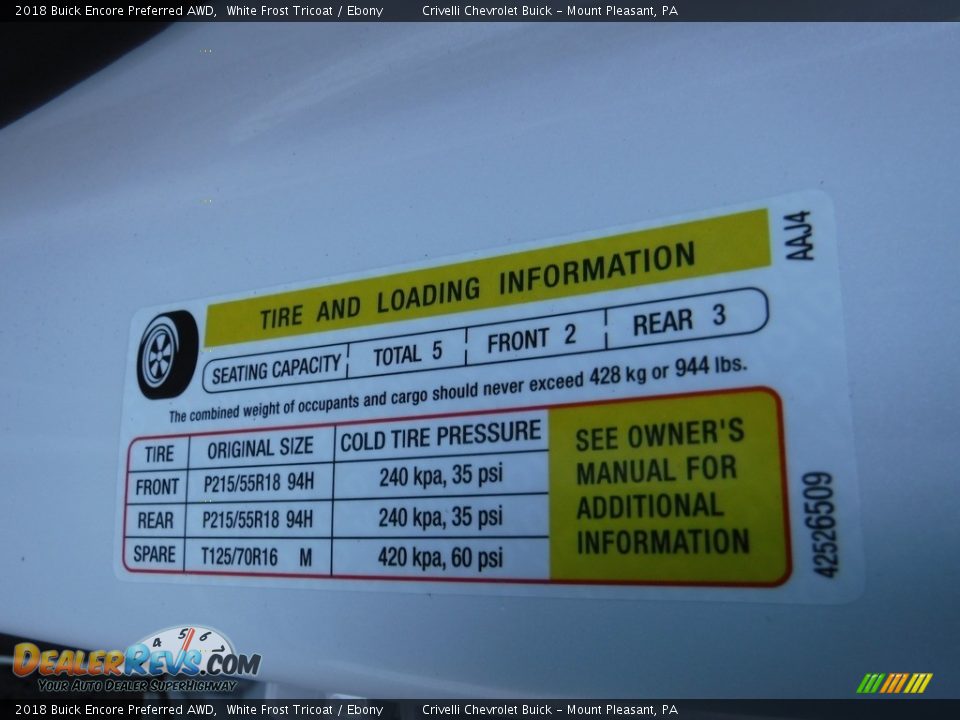 2018 Buick Encore Preferred AWD White Frost Tricoat / Ebony Photo #33