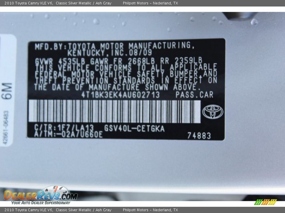 2010 Toyota Camry XLE V6 Classic Silver Metallic / Ash Gray Photo #32