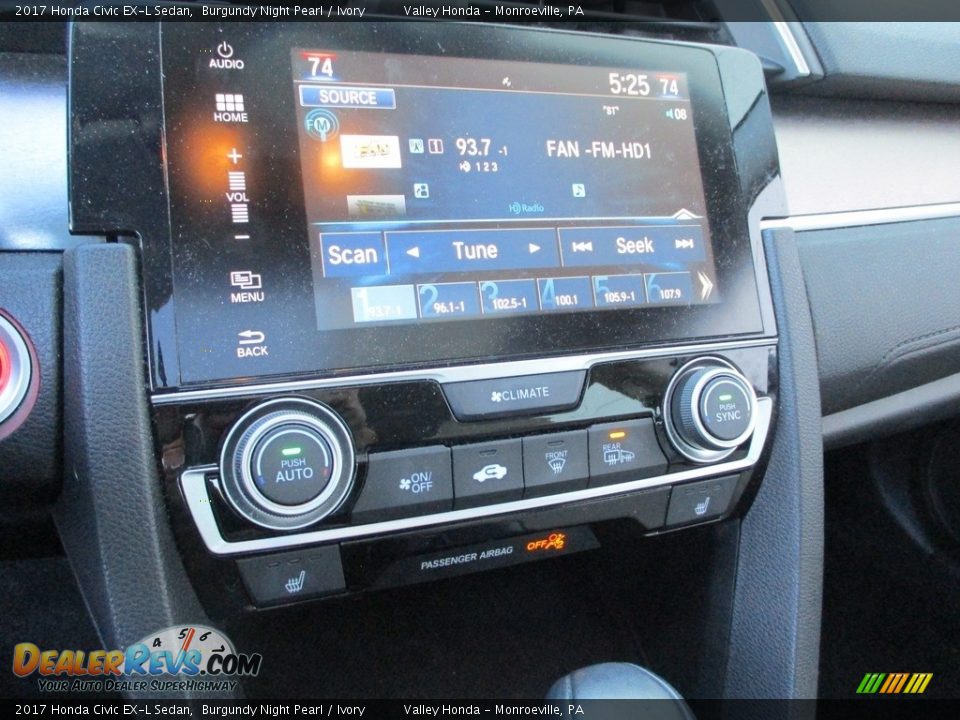 2017 Honda Civic EX-L Sedan Burgundy Night Pearl / Ivory Photo #16