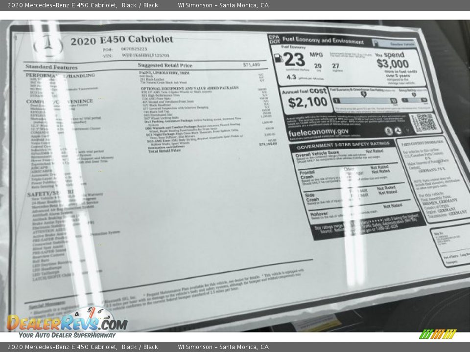 2020 Mercedes-Benz E 450 Cabriolet Window Sticker Photo #9