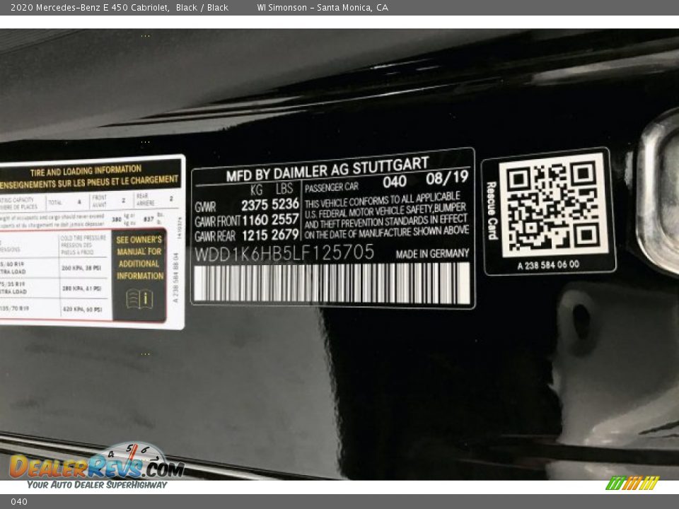 Mercedes-Benz Color Code 040 Black