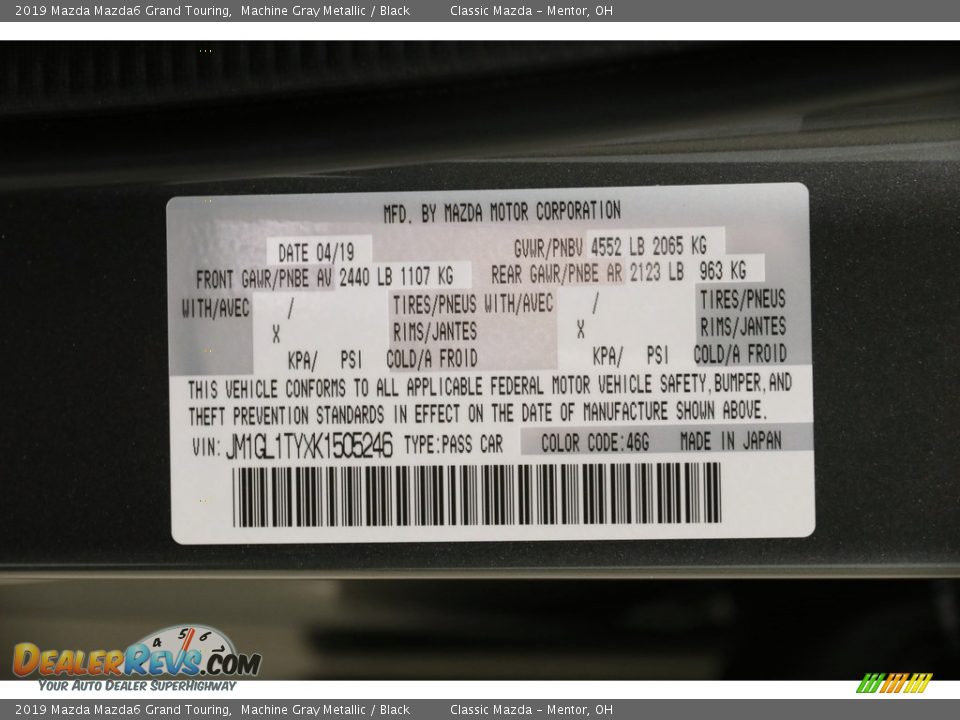2019 Mazda Mazda6 Grand Touring Machine Gray Metallic / Black Photo #21