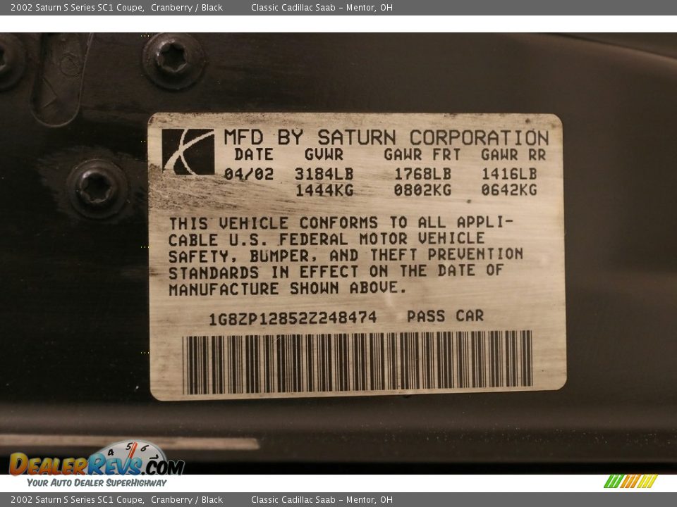 2002 Saturn S Series SC1 Coupe Cranberry / Black Photo #17