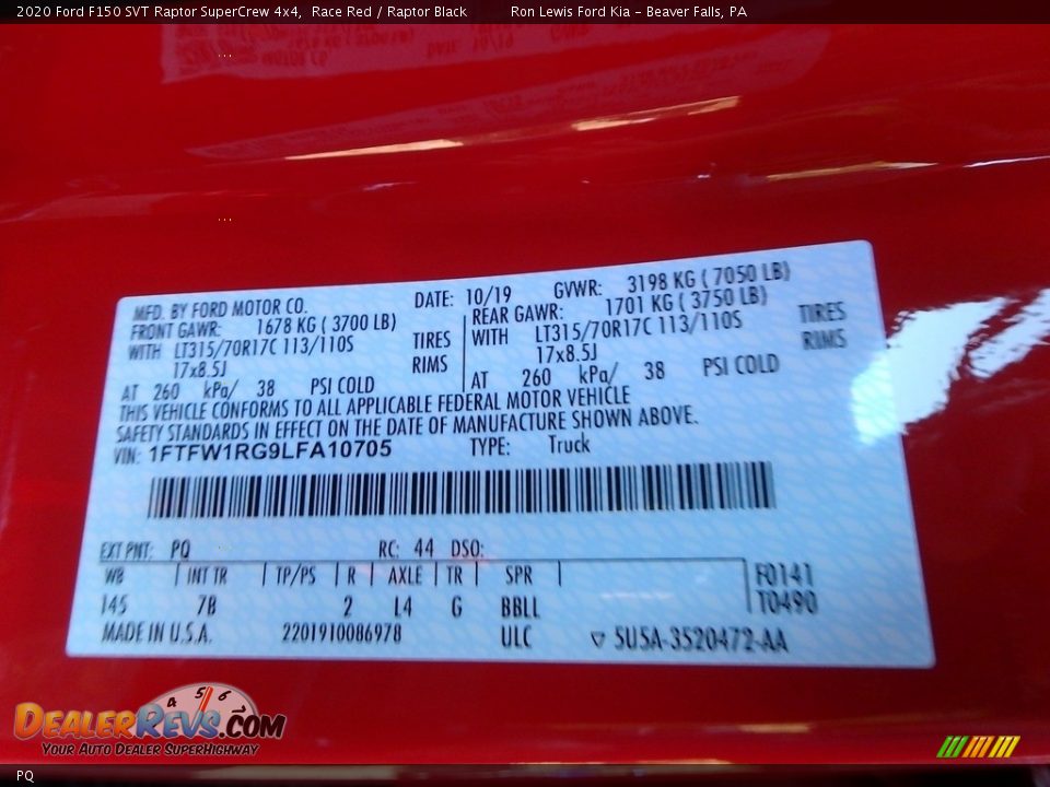 Ford Color Code PQ Race Red