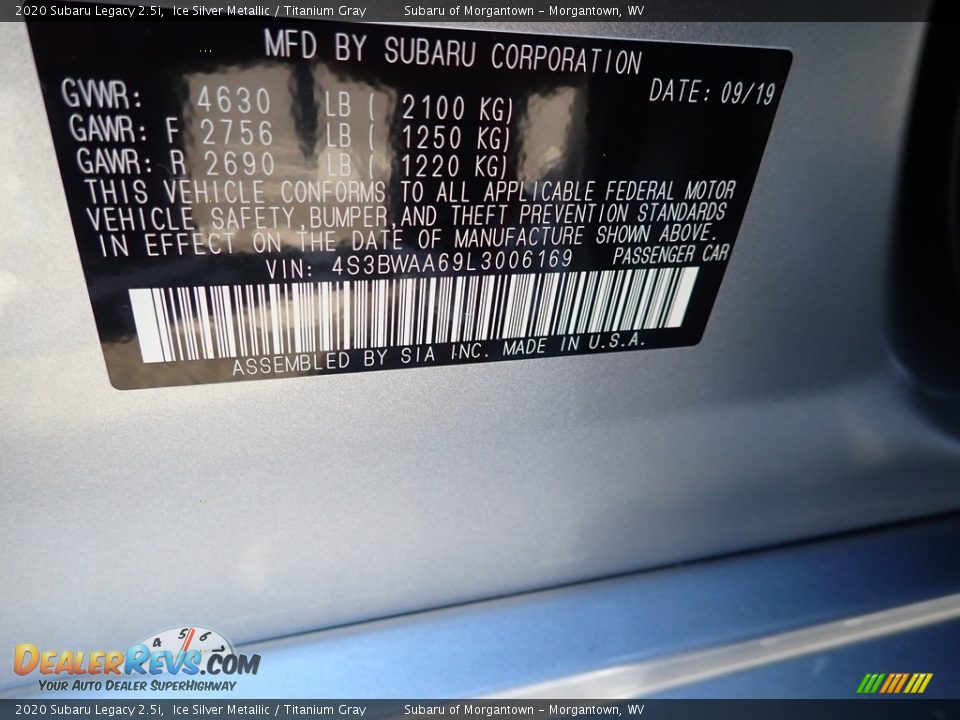 2020 Subaru Legacy 2.5i Ice Silver Metallic / Titanium Gray Photo #15