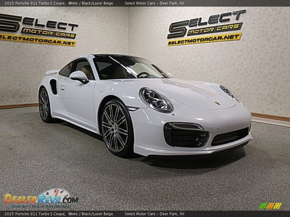 2015 Porsche 911 Turbo S Coupe White / Black/Luxor Beige Photo #3