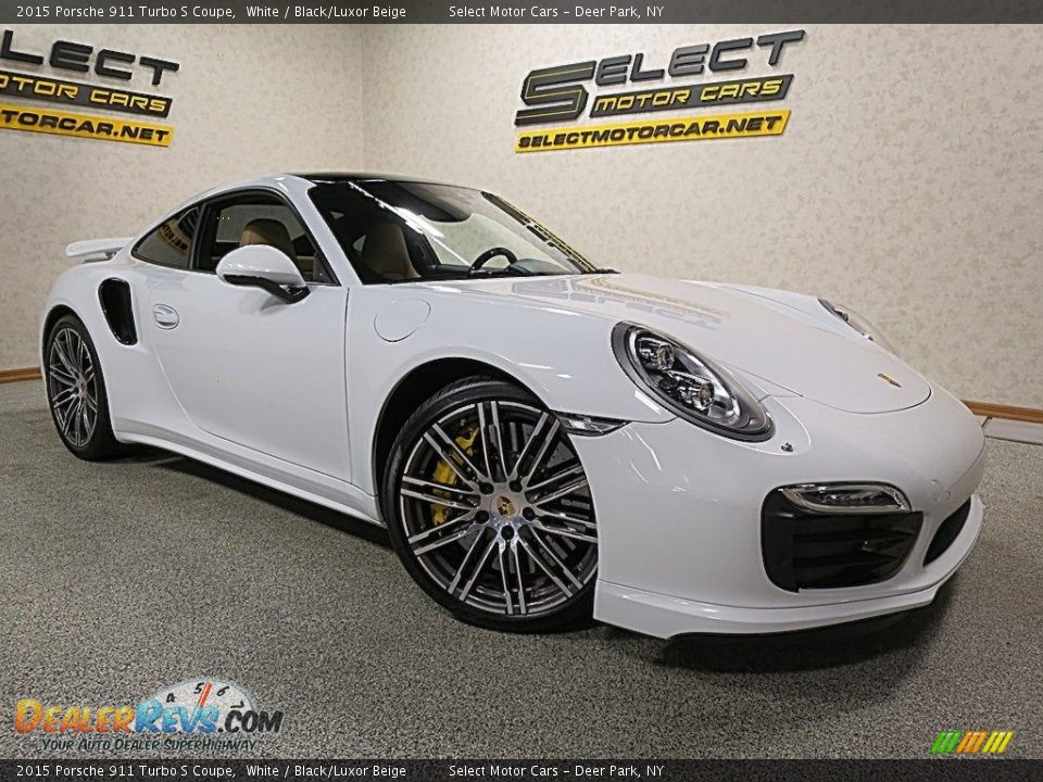 2015 Porsche 911 Turbo S Coupe White / Black/Luxor Beige Photo #11