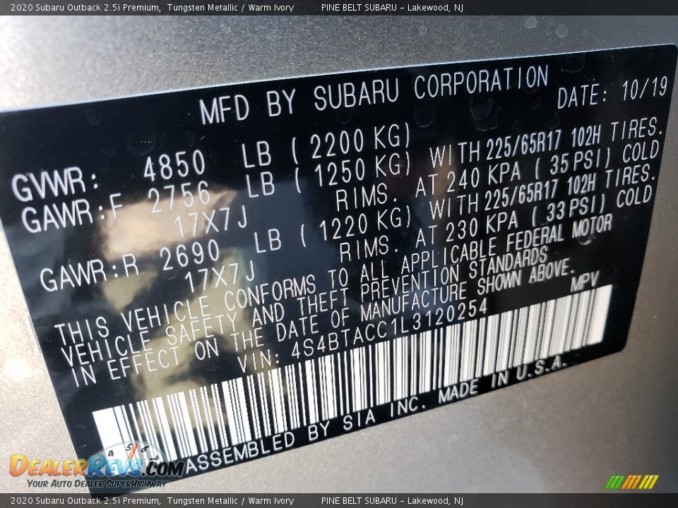 2020 Subaru Outback 2.5i Premium Tungsten Metallic / Warm Ivory Photo #9