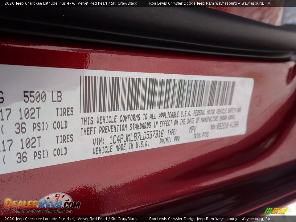 2020 Jeep Cherokee Latitude Plus 4x4 Velvet Red Pearl / Ski Gray/Black Photo #14