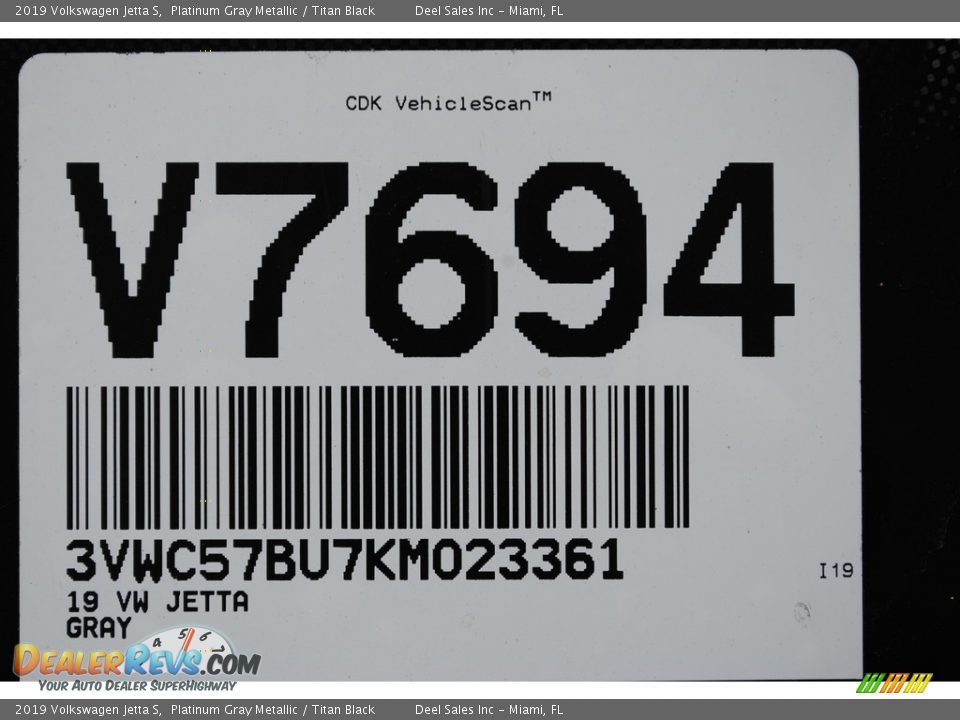 2019 Volkswagen Jetta S Platinum Gray Metallic / Titan Black Photo #20