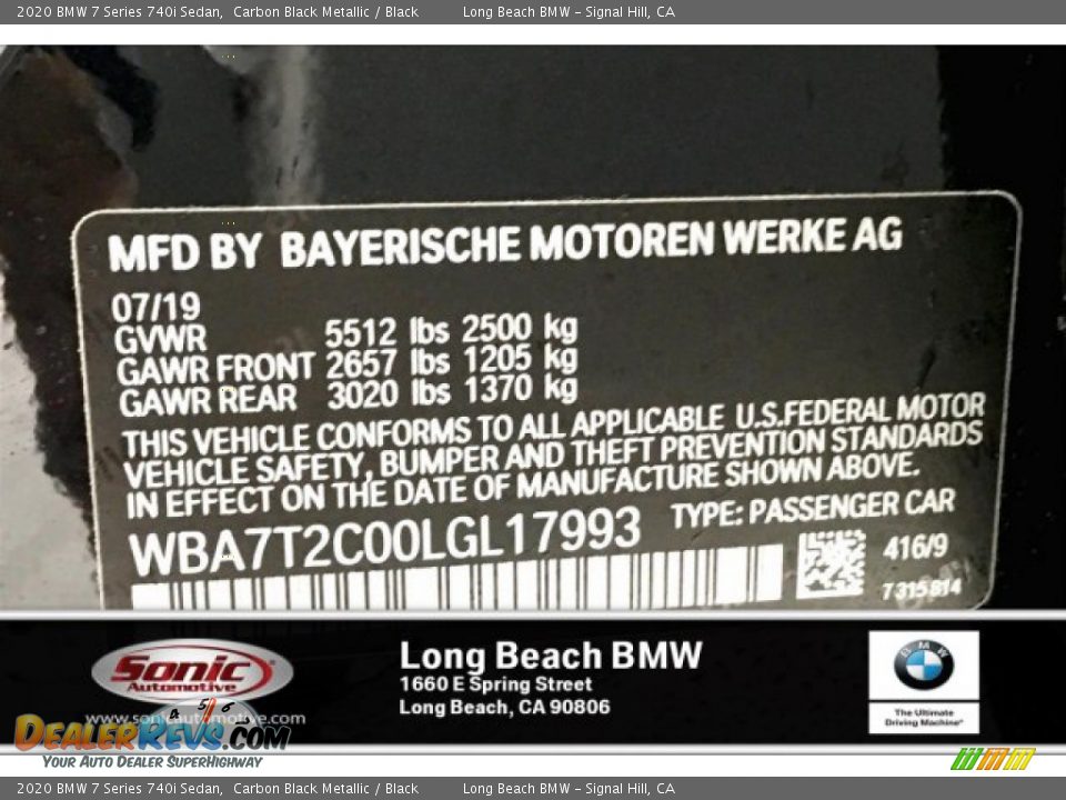 2020 BMW 7 Series 740i Sedan Carbon Black Metallic / Black Photo #11