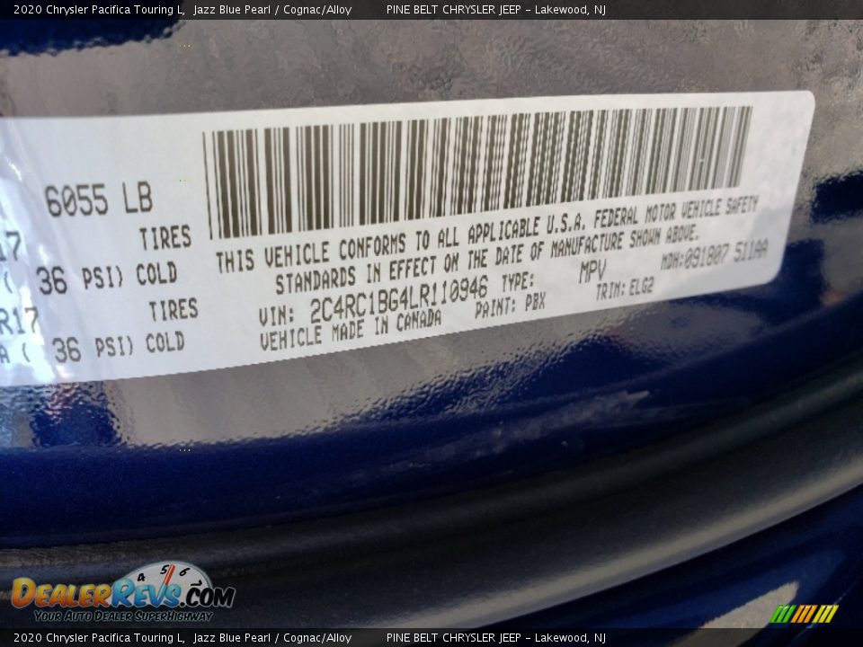 2020 Chrysler Pacifica Touring L Jazz Blue Pearl / Cognac/Alloy Photo #5