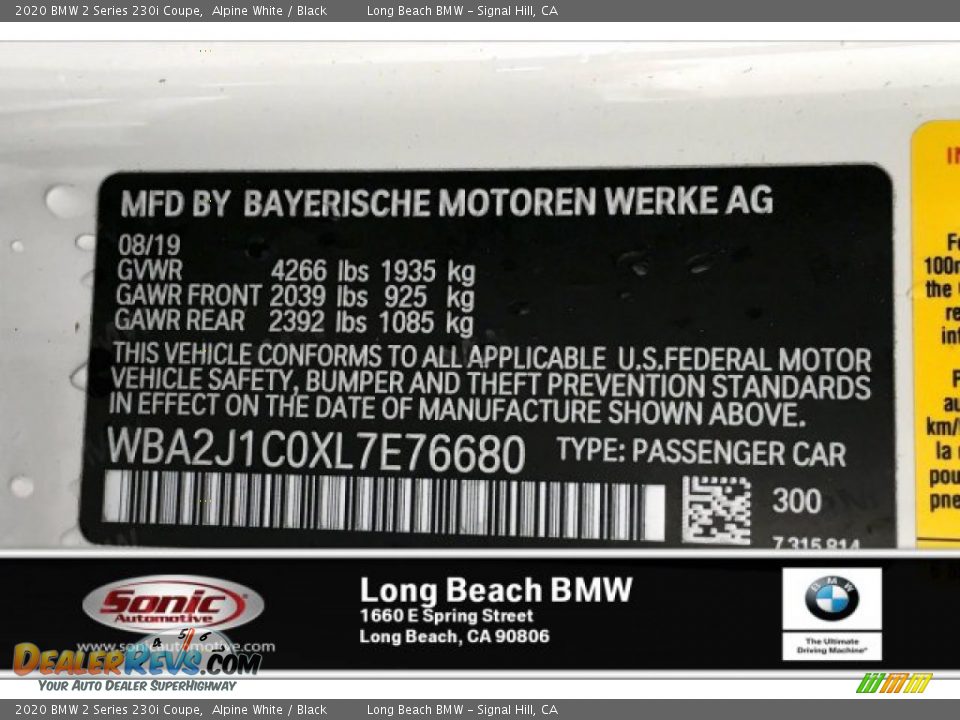 2020 BMW 2 Series 230i Coupe Alpine White / Black Photo #11