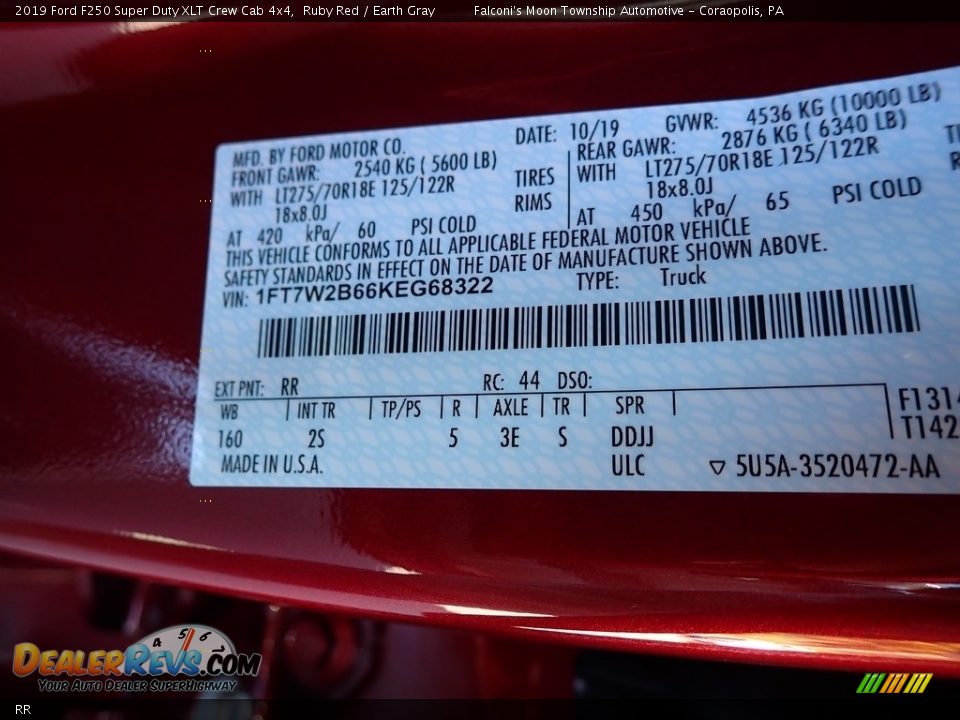 Ford Color Code RR Ruby Red