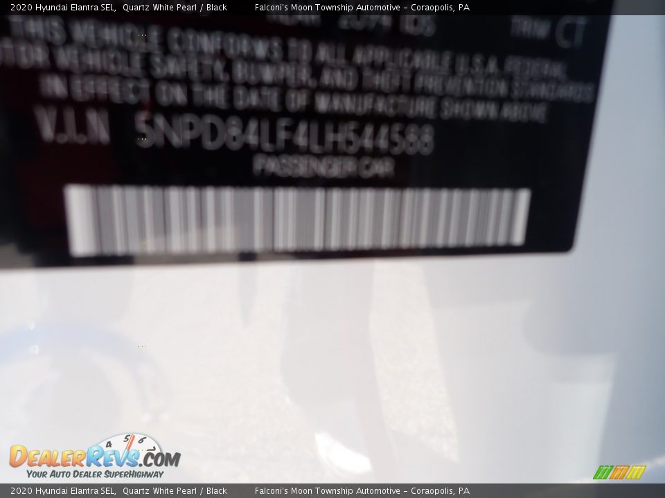 2020 Hyundai Elantra SEL Quartz White Pearl / Black Photo #12