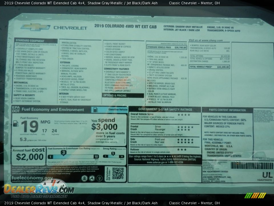2019 Chevrolet Colorado WT Extended Cab 4x4 Shadow Gray Metallic / Jet Black/Dark Ash Photo #7