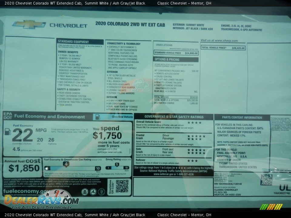 2020 Chevrolet Colorado WT Extended Cab Window Sticker Photo #7