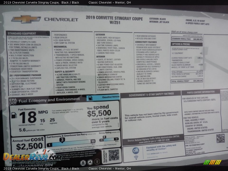 2019 Chevrolet Corvette Stingray Coupe Window Sticker Photo #7