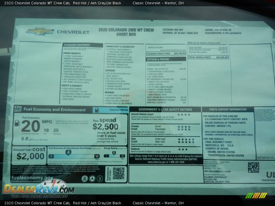 2020 Chevrolet Colorado WT Crew Cab Window Sticker Photo #8