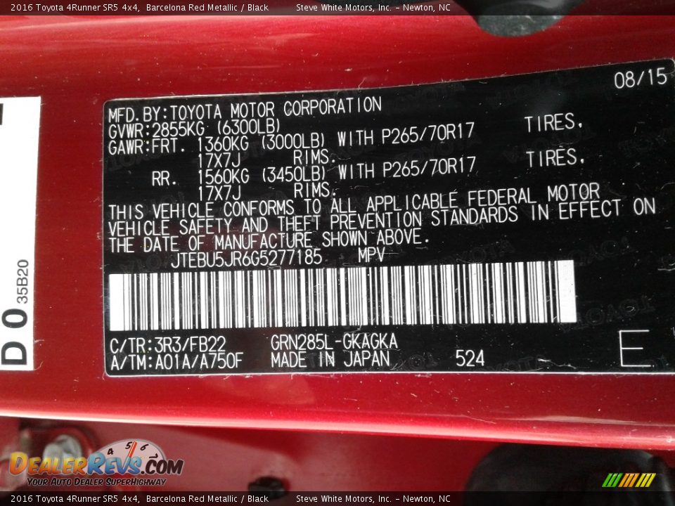 2016 Toyota 4Runner SR5 4x4 Barcelona Red Metallic / Black Photo #33