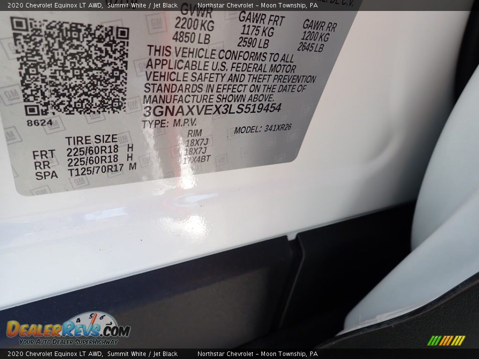 2020 Chevrolet Equinox LT AWD Summit White / Jet Black Photo #15