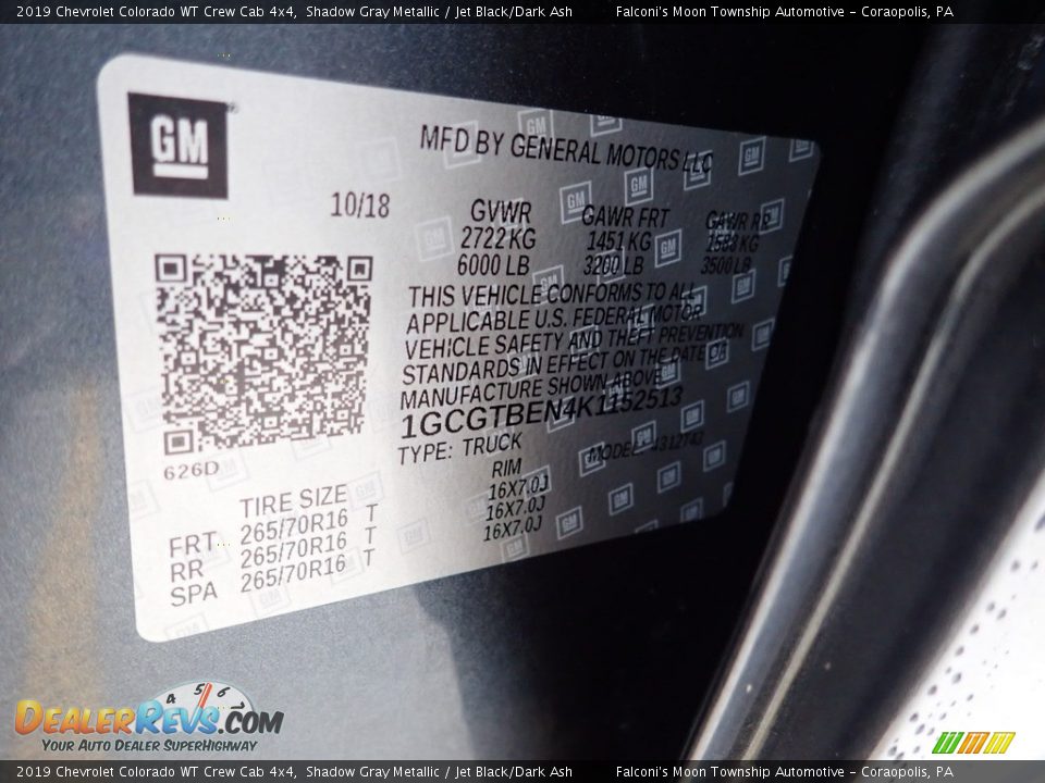 2019 Chevrolet Colorado WT Crew Cab 4x4 Shadow Gray Metallic / Jet Black/Dark Ash Photo #23