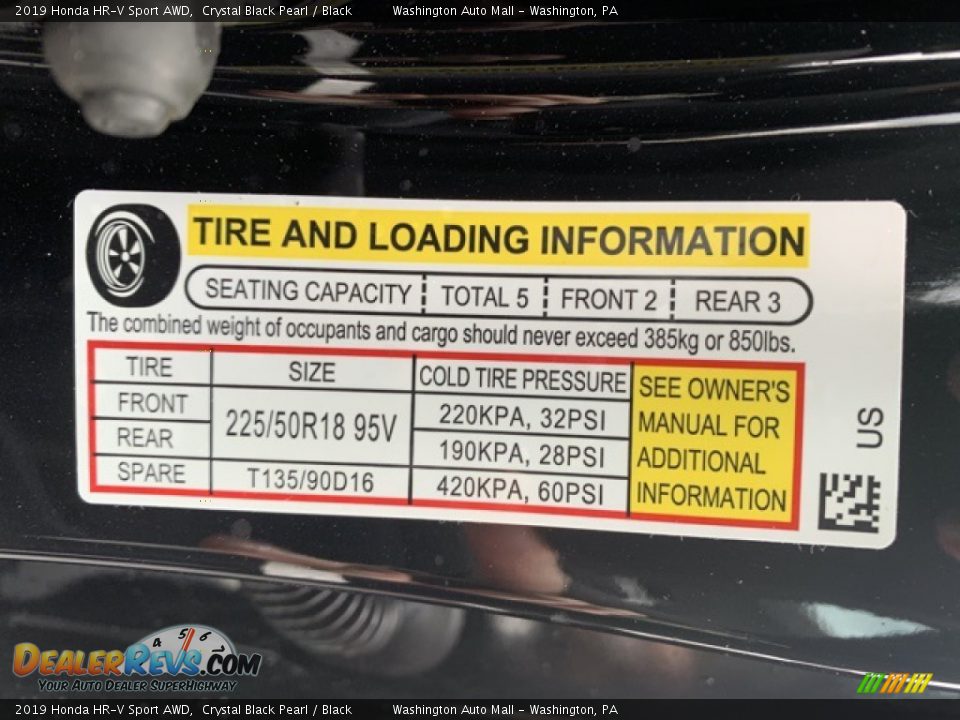 2019 Honda HR-V Sport AWD Crystal Black Pearl / Black Photo #8