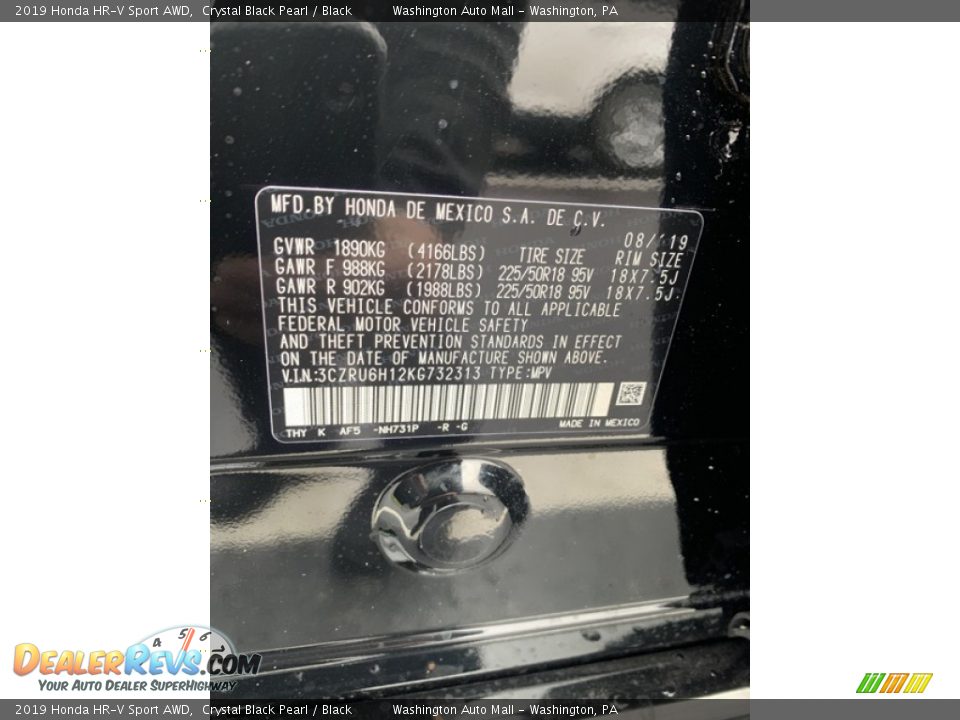 2019 Honda HR-V Sport AWD Crystal Black Pearl / Black Photo #9