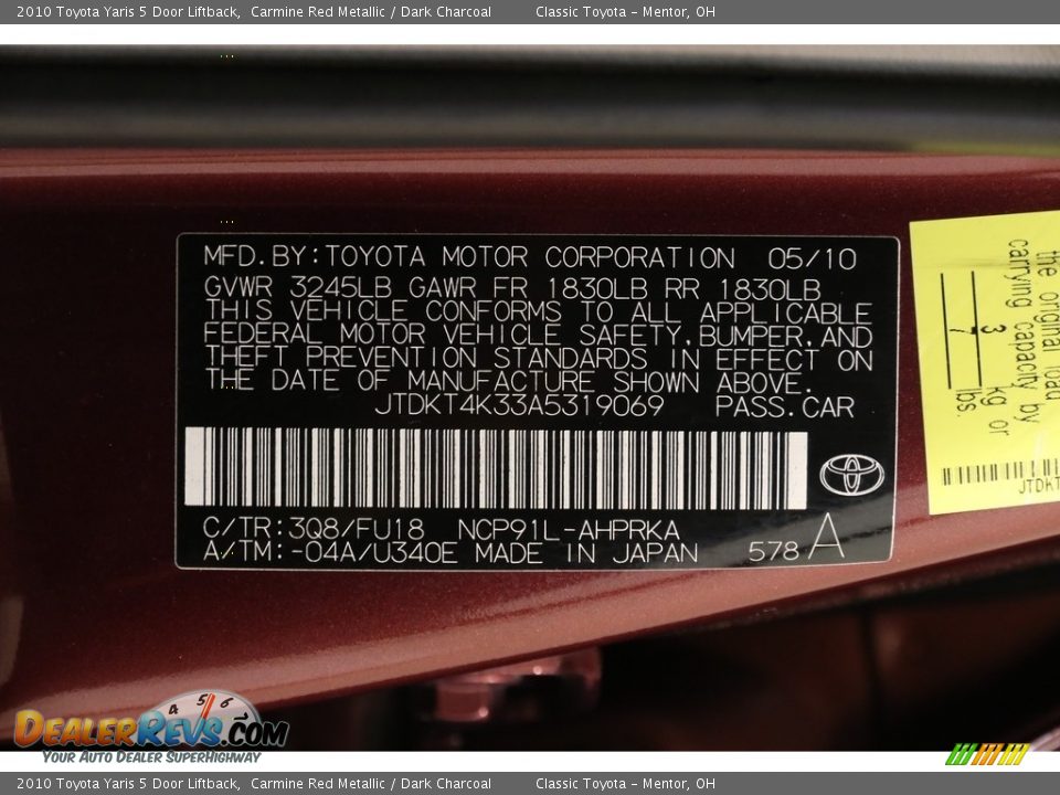 2010 Toyota Yaris 5 Door Liftback Carmine Red Metallic / Dark Charcoal Photo #17