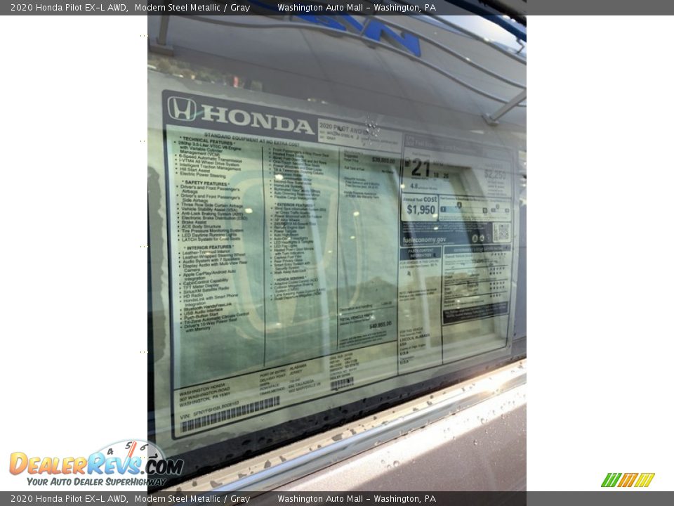 2020 Honda Pilot EX-L AWD Modern Steel Metallic / Gray Photo #15