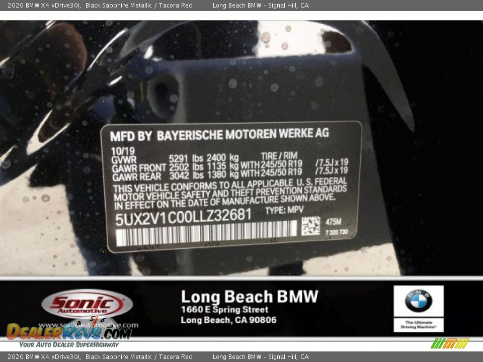 2020 BMW X4 xDrive30i Black Sapphire Metallic / Tacora Red Photo #11