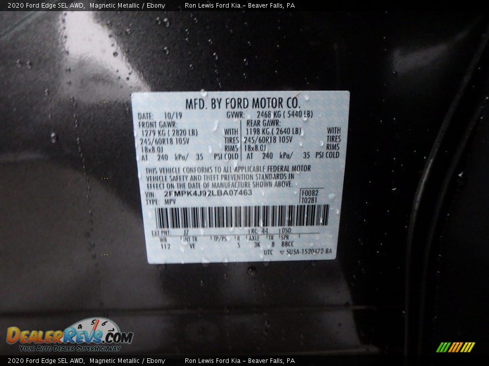 2020 Ford Edge SEL AWD Magnetic Metallic / Ebony Photo #11