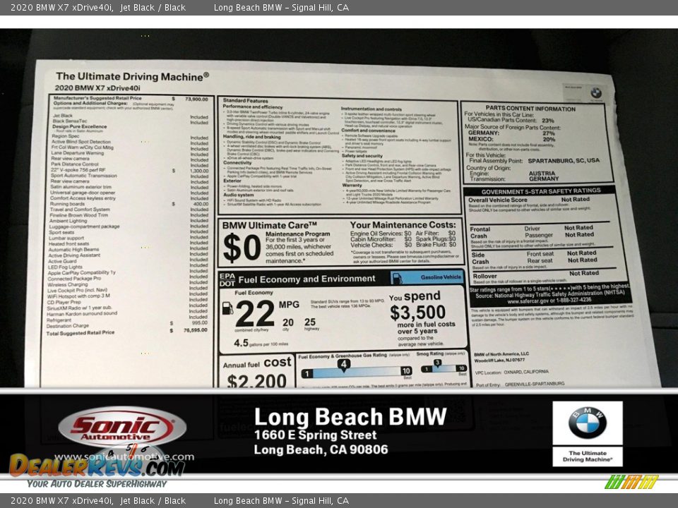 2020 BMW X7 xDrive40i Jet Black / Black Photo #10