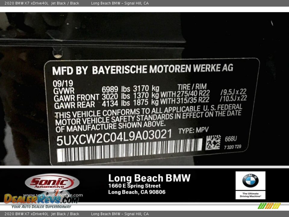 2020 BMW X7 xDrive40i Jet Black / Black Photo #11