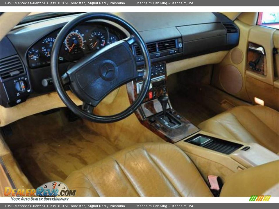 1990 Mercedes-Benz SL Class 300 SL Roadster Signal Red / Palomino Photo #7