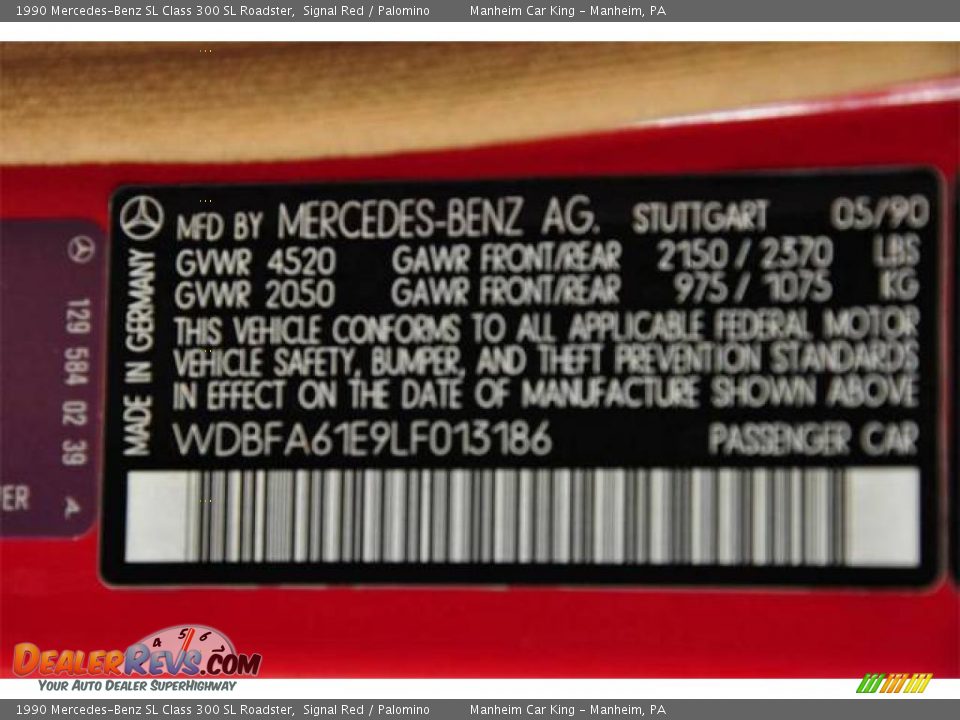 1990 Mercedes-Benz SL Class 300 SL Roadster Signal Red / Palomino Photo #10
