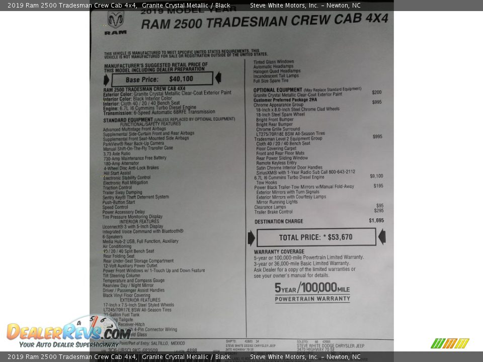 2019 Ram 2500 Tradesman Crew Cab 4x4 Window Sticker Photo #28