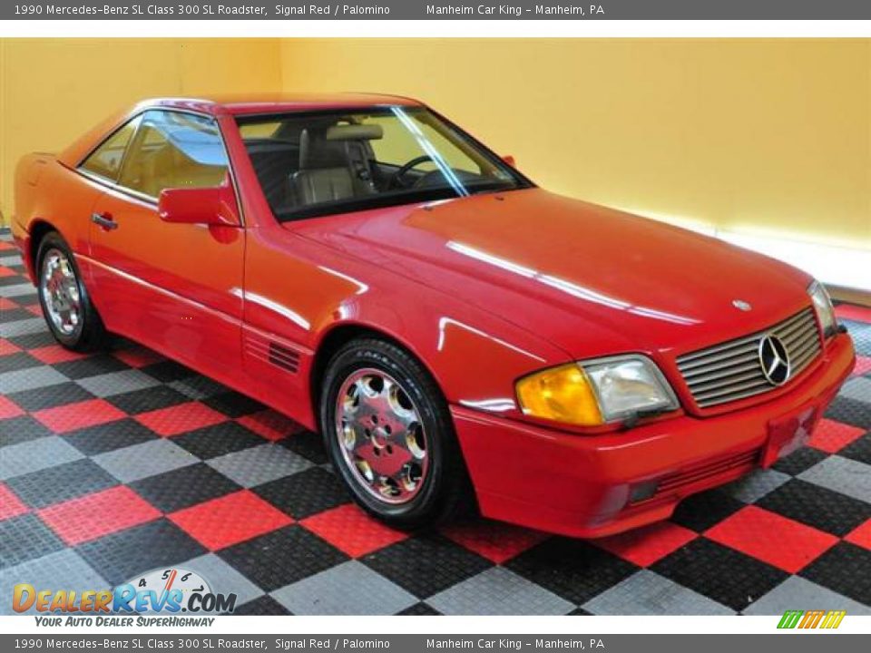 1990 Mercedes-Benz SL Class 300 SL Roadster Signal Red / Palomino Photo #17