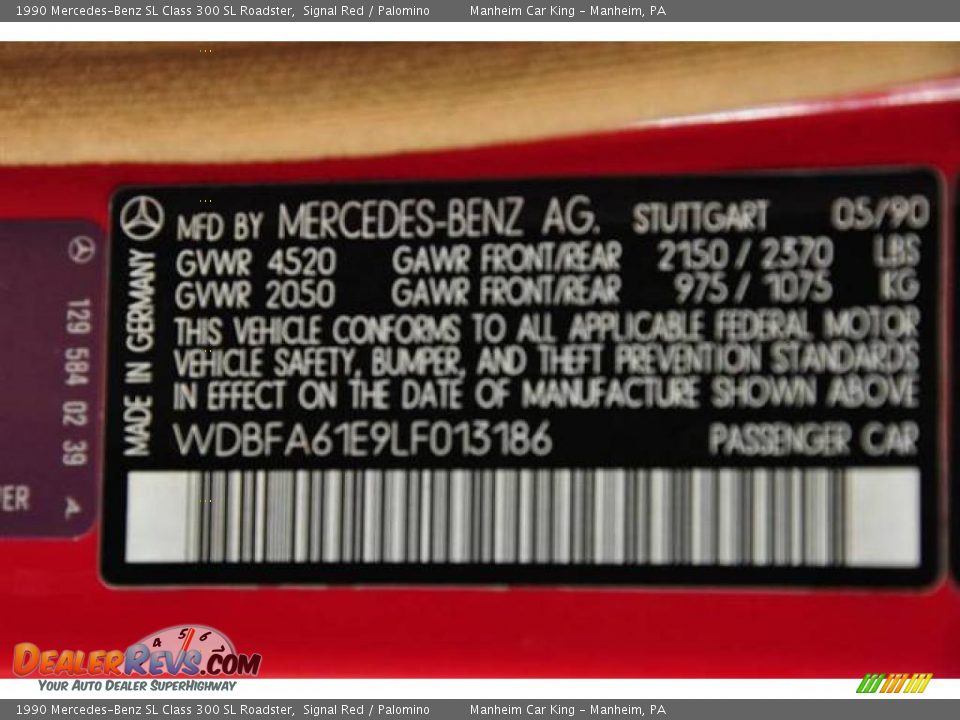 1990 Mercedes-Benz SL Class 300 SL Roadster Signal Red / Palomino Photo #26
