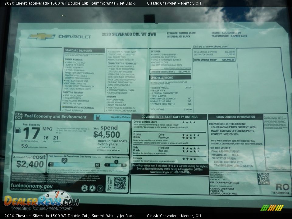 2020 Chevrolet Silverado 1500 WT Double Cab Window Sticker Photo #8