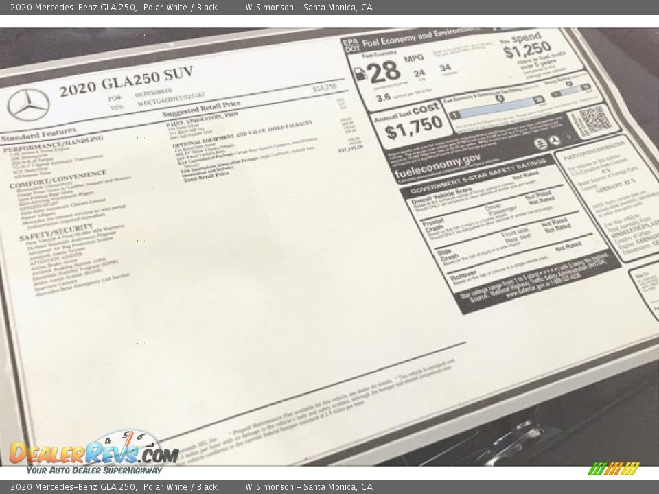 2020 Mercedes-Benz GLA 250 Polar White / Black Photo #10